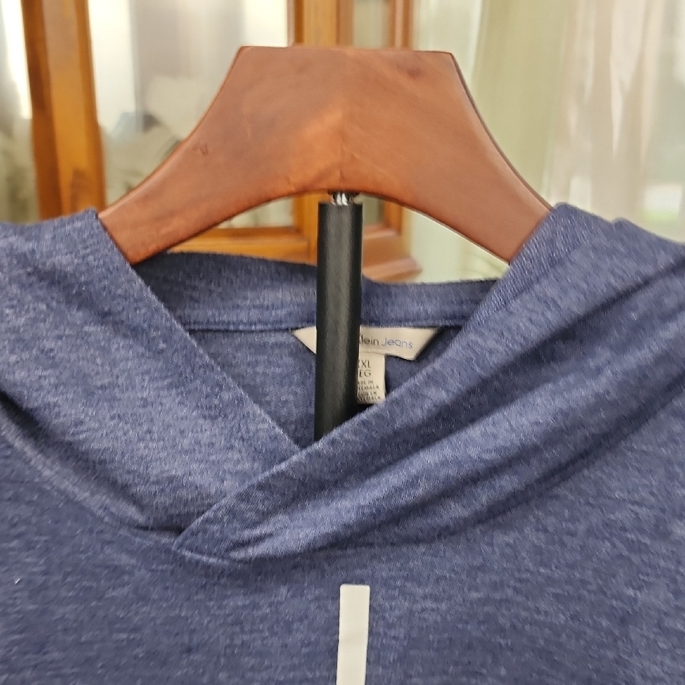 CALVIN KLEIN JEANS | Navy Logo Oversized Lightweight Hoodie High Low | XXL - Picture 5 of 14